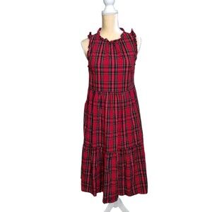j crew Classic Red tartain Plaid Ruffle Midi Dress Size 6